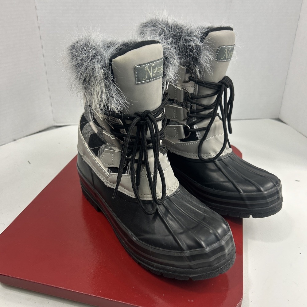 Natural Reflections 200 Gr Lumber Jill Lace Up Boots Womens 8M Gray Checked Fur